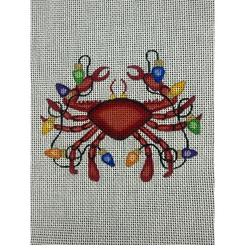 Hand Painted Needlepoint Canvas Kit Christmas Crab Holiday Lights DMC Wool